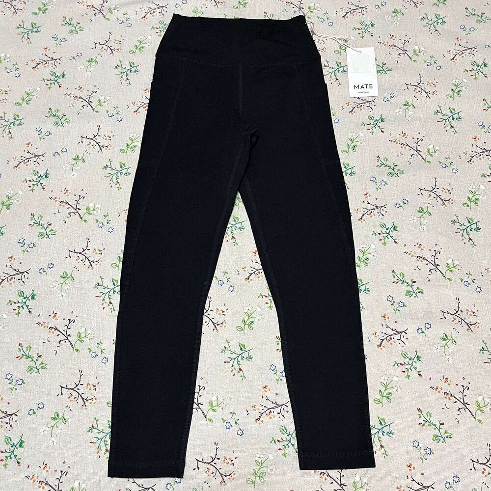 MATE the Label Organic Stretch Midi Legging Pockets Black Size XS Workout Cotton - Picture 3 of 5